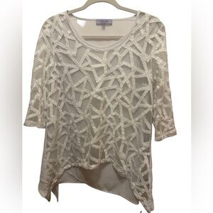 Premise Womens White Sheer Layered Blouse Asymmetrical Hem Size M